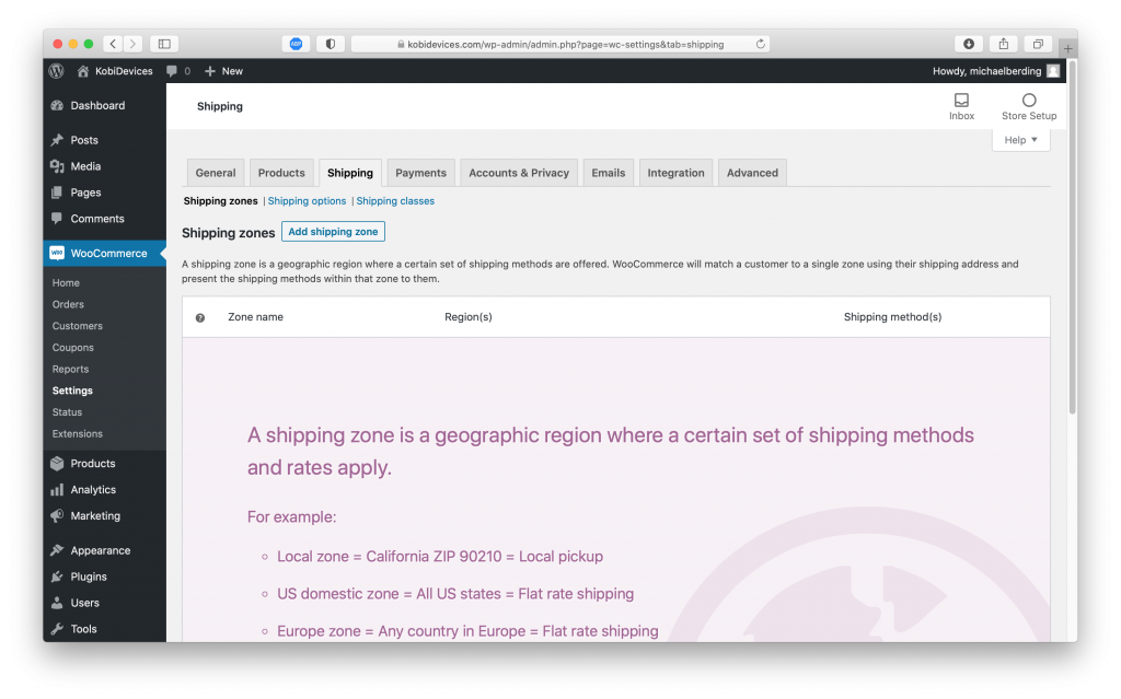 Shipping zones