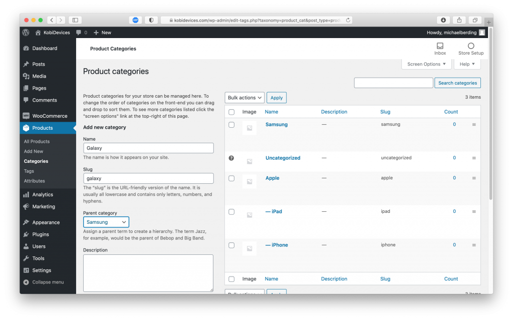 Creating categories