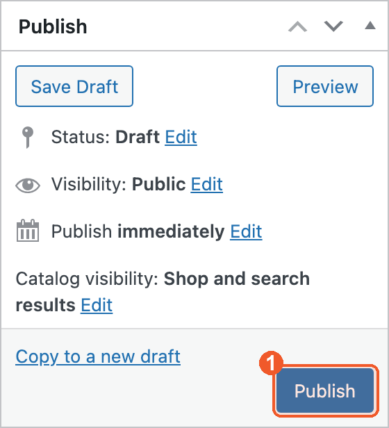 The Publish box with the Publish button highlighted